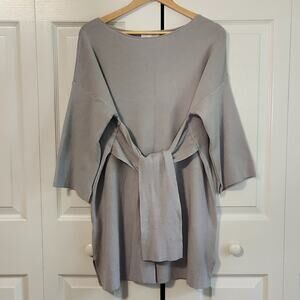Cobble Stone Womens Gray 3/4 Sleeve Tie Belt Sweater Tunic Size XL Viscose Italy